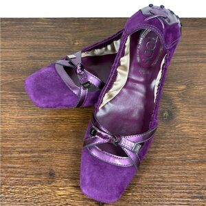 Tod’s Square Toe Suede Ballerina Flat Gommino Sole Size EU 38 1/2 US 8.5 Purple